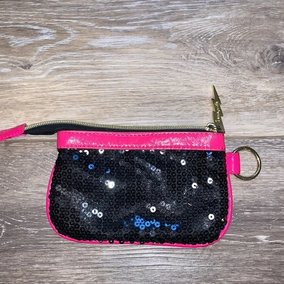 Rare Betsy Johnson Pink and Black Sequins Coin Purse - Picture 4 of 6
